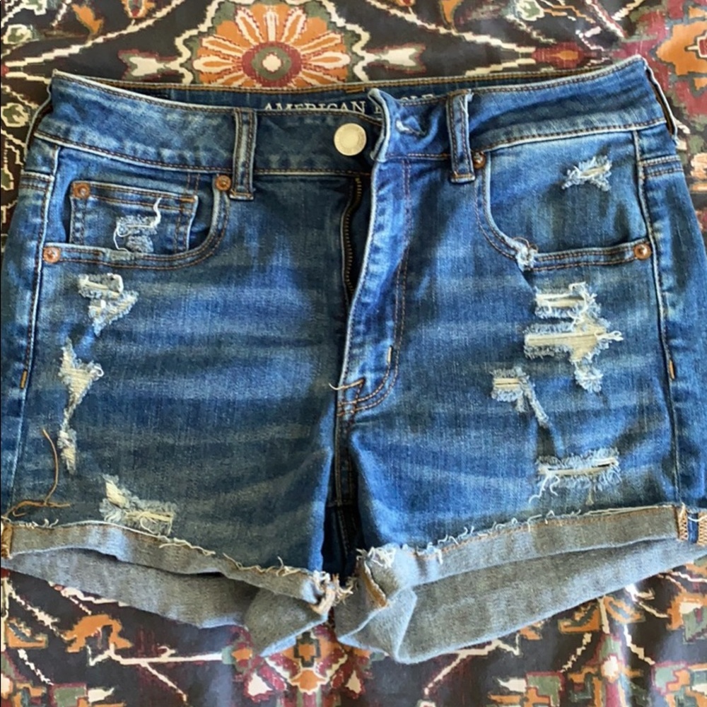 High rise distressed shorts